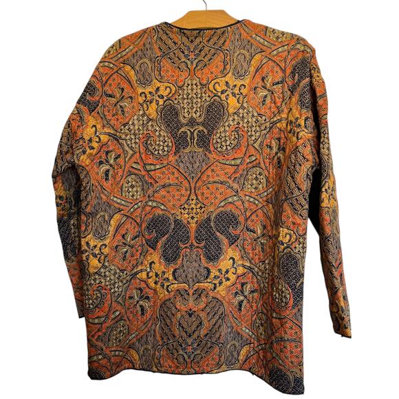 Vintage Izod Quilted Coat Barn Jacket Paisley Boho Orange Blue Hippie Retro 6 - Picture 2 of 10
